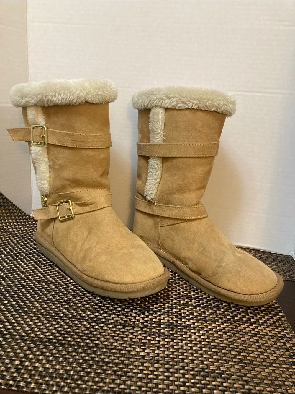 Michael Kors Shyla Tan Suede Shearling Lined Women's Boots - Cozy Winter Style,